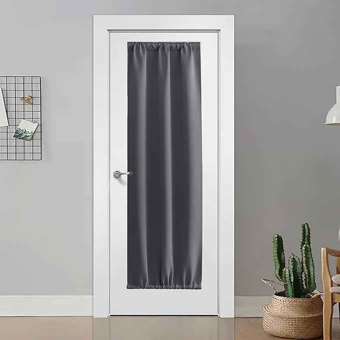 NICETOWN 1 Panel Door Curtain Privacy Thermal Insulated Noise Reducing Blackout French Door Rod Pocket and Ceiling Track Window Covering for Kitchen, Patio Front, Bedroom, Grey, 25" W x 72" L - Image 2