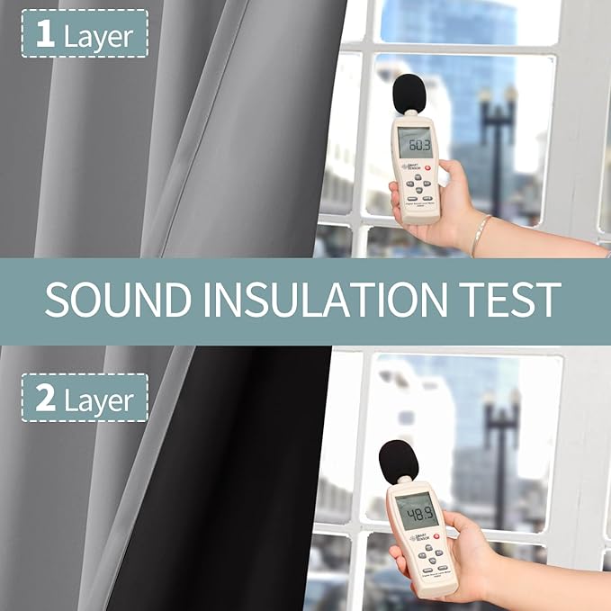 BGment Short 100% Blackout Curtains for Bedroom, Thermal Insulated Energy Efficiency Noise Reducing Grommet Curtains 45 Inch Length with Liner for Small Window 2 Panels Each 42 Inch Wide,Dove Grey - Image 7