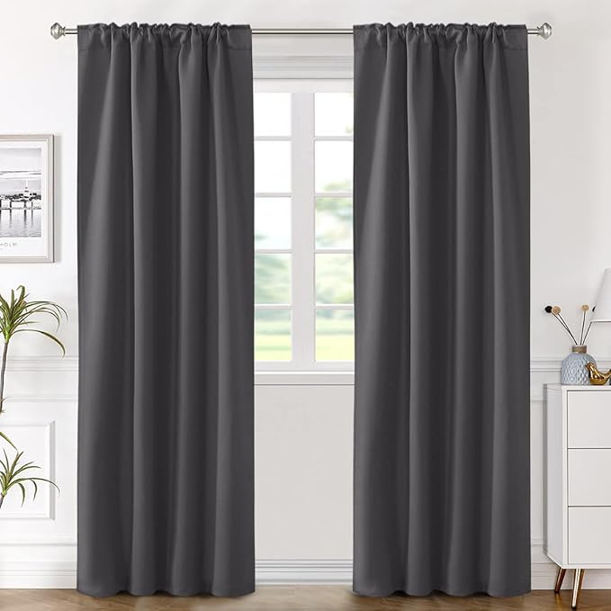 H.VERSAILTEX Blackout Curtains Thermal Insulated Window Treatment Panels Room Darkening Blackout Drapes for Living Room Back Tab/Rod Pocket Bedroom Draperies (2 Panels, Charcoal Gray, 42 x 84 Inch) - Image 2