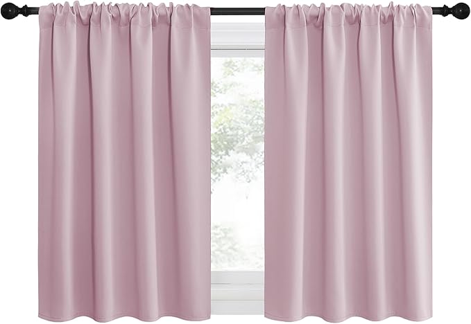 NICETOWN 2 Panels Blackout Curtains, Rod Pocket Thermal Insulated Drapes for Kitchen, Heavy Duty Small Window Treatment for Dorm Room, Studio Apartment, Basement (Baby Pink, W42 x L30) by NICETOWN