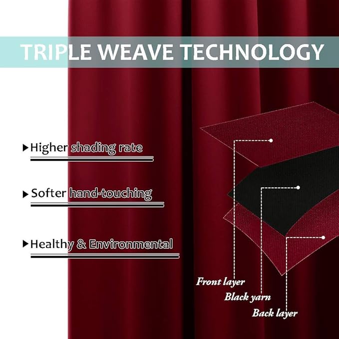 NICETOWN Thermal Insulated 100% Blackout Drape, Noise Reducing Performance Slider Curtain Panel with Black Lining, Full Light Blocking Patio Door Drapery (Burgundy Red, 1 PC, 100 inches x 84 inches) - Image 6