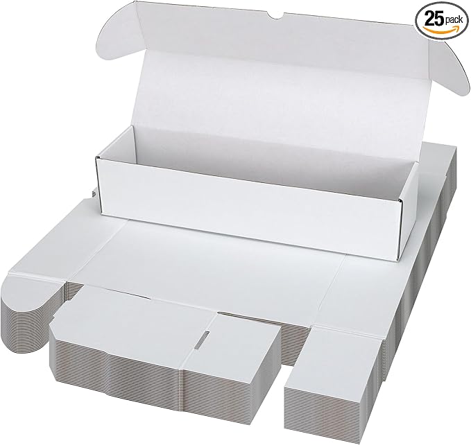 Bulk 1200 Capacity Trading Cards Storage Box, in Total 25 Pack All White Cardboard Shipping Boxes for 30000 Count 12pt 2.5x3.5 inch Cards or Sleeved Cards by Serwrsw