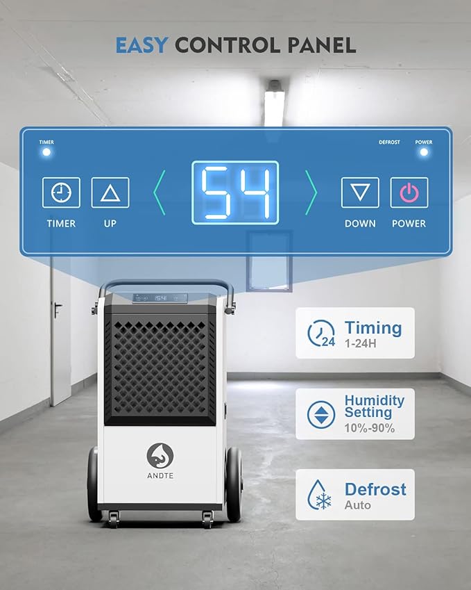 250 Pint Commercial Dehumidifier for Industrial Basement Heavy Duty Commercial-grade Portable Dehumidifiers 8000sqft for Large Spaces,Warehouse Grow Room, Water Damage Restoration - Image 3