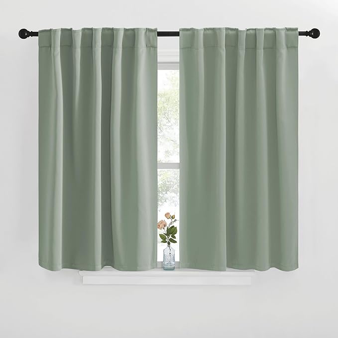 NICETOWN Blackout Curtain Panels for Kitchen - (Greyish Green Color) 29x36 inch, 2 Panels Set, Room Darkening Blackout Drapes for Window by NICETOWN