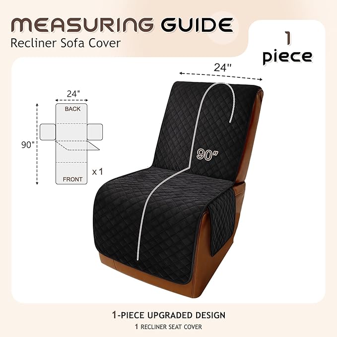 Arfntevss Waterproof Recliner Sectional Couch Covers for Reclining Sectional L Shape Sofa Cover Non Slip Washable Recliner L Shaped Slipcover Dog Additional Seat Protector (1 Seat Cover, Inky Black) - Image 5