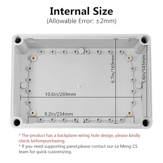 LeMotech IP67 Waterproof Junction Box ABS Plastic Project Box Dustproof Electrical Box Outdoor Enclosure for Electronics DIY Case Gray 11x 7.5X 7.1 inch (280x 190x 180 mm) - Image 3