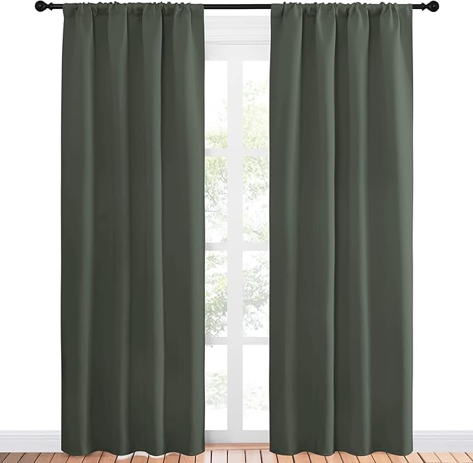 NICETOWN Bedroom Curtains Blackout Draperies - All Season Thermal Insulated Solid Rod Pocket Top Blackout Curtains/Drapes for Kid's Room (Dark Mallard, 1 Pair, 42 x 84 Inch) - Image 2