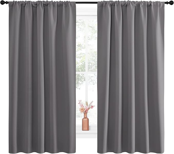 NICETOWN Blackout Curtain Panels for Window - Energy Efficient & Noise Reducing Thermal Insulated Rod Pocket Blackout Drapes/Draperies for Living Room (Grey, 2 Panels, W52 inches x L63 inches) - Image 4