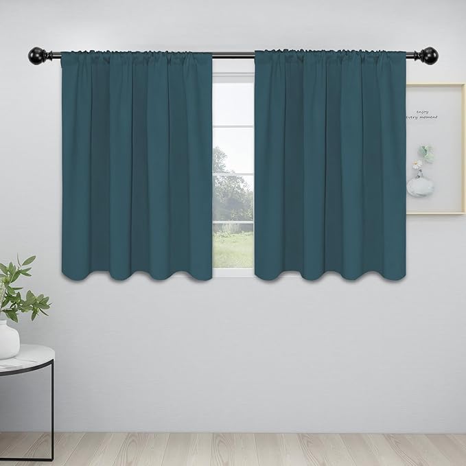Easy-Going Rod Pocket Blackout Curtains for Bedroom, Room Darkening Window Curtains for Living Room, Thermal Insulated Noise Reduction Solid Window Drapes, 2 Panels(42x36 in, Bluestone) by Easy-Going