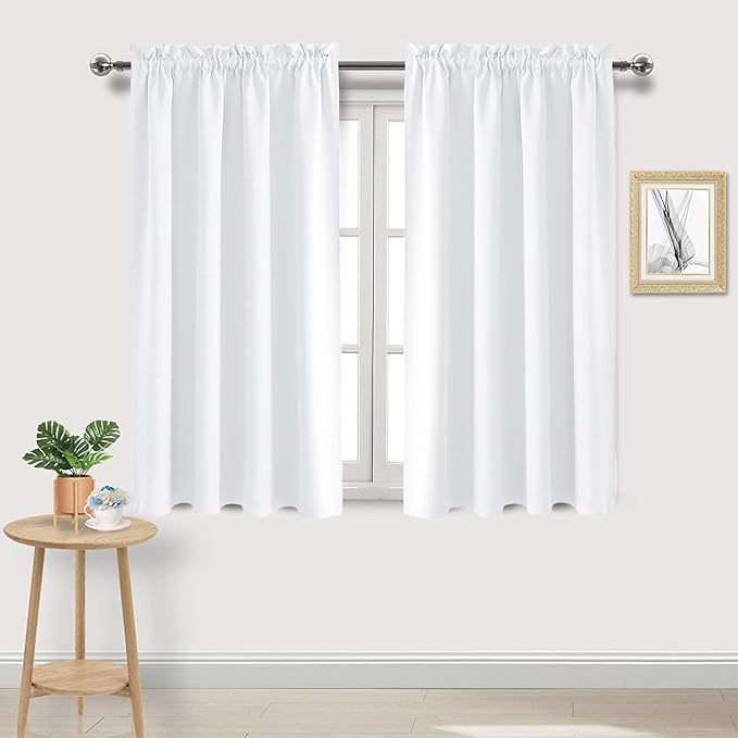 DWCN White Curtains for Living Room Thermal Insulated, 50% Light Blocking Curtains for Bedroom, Dining Room Window, W 52x L 54 Inch, Set of 2 Rod Pocket Curtain Panels by DWCN
