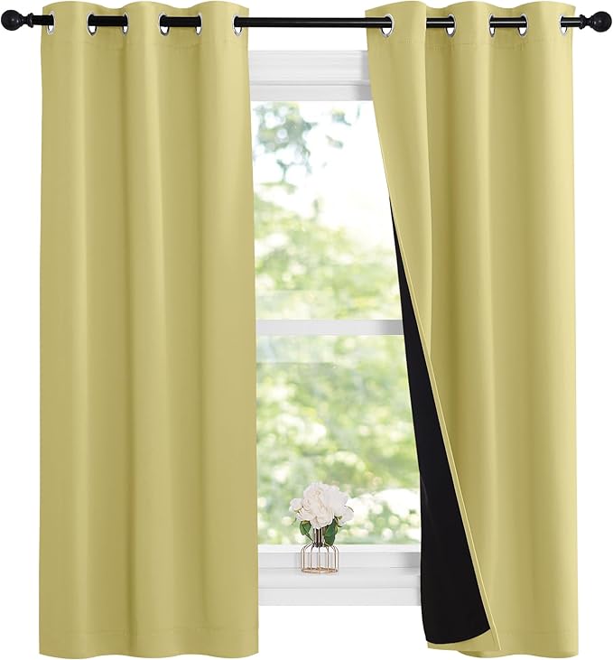 NICETOWN Paler Yellow Full Shade Curtain Panels, 37" Wide x 70" Long, Pair of Thermal Insulated & Energy Efficiency Blackout Curtains for Living Room Windows, Lined Silky Performance Window Dressing by NICETOWN