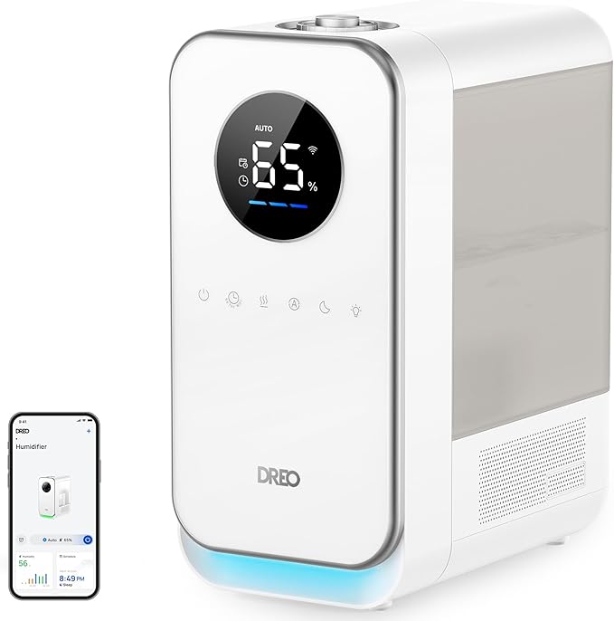 DREO Humidifiers for Bedroom, Top-filled Smart Quiet Cool Mist Humidifiers for Large Room Home, Oil Diffuser & Nightlight, 50Hours Runtime for Indoor Plants, with Alexa/Google, Grey by DREO