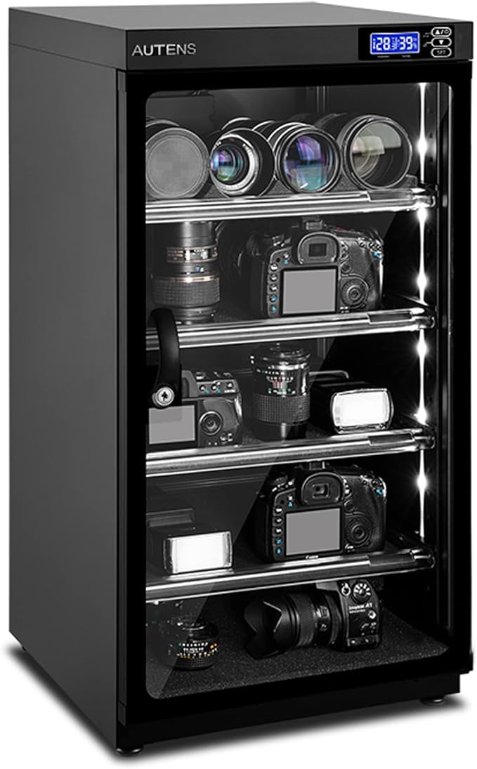 AUTENS 100L Dehumidifying Dry Cabinet Box, Digital Control Noiseless and Energy Saving, 5 Layers for DSLR SLR Camera Lens and Electronic Equipment Storage,Temperature Humidity LED Dual Screen by AUTENS