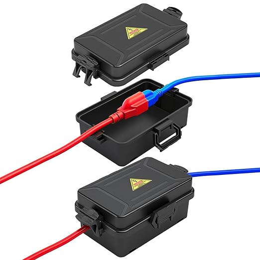 Mini Outdoor Electrical Box, IP54 Waterproof Extension Cord Cover (Inside 6.2 x 3.9 x 2.7 inches) Weatherproof Connection Box for Plug,Connector, Power Cord, Festive Light(2 PCS Black) by DIQMIAQ