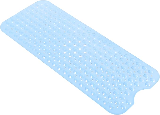 Anti-Slip Bathtub Shower mat, 39.3×15.7 inch（Approximately 100 × 40cm） Soft Oversized Machine Washable Non-Slip Bathtub mat with Drainage Holes, Bathroom Floor Suction Cup.（1-Opaque Light Blue） by ERASILKEN-X