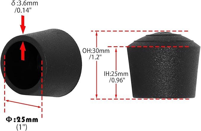 Flyshop 1", 25 mm, Patio Round Chair Leg Caps, Furniture Table Feet Covers Floor Protectors, Non-Marking Frosted Synthetic Rubber Legs Tips, 8 Pack, Black - Image 2
