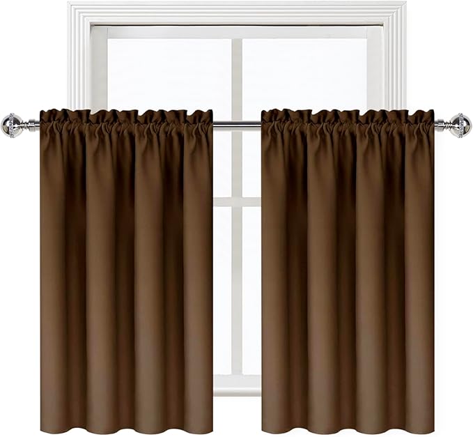 DWCN Blackout Curtains for Living Room Thermal Insulated, Energy Saving & Noise Reducing Bedroom Curtains, Brown, W 52x L 36 Inch, Set of 2 Rod Pocket Curtain Panels - Image 9