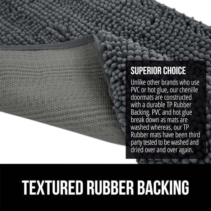 GORILLA GRIP SOAKSTOPPER Dog Door Mat, 36x24 Machine Washable Rug Absorbent Doormat Captures Moisture Mud Dirt, Quick Dry Soft Chenille Entryway Rugs Indoor Entrance Mats for Dog Paws, Charcoal - Image 5