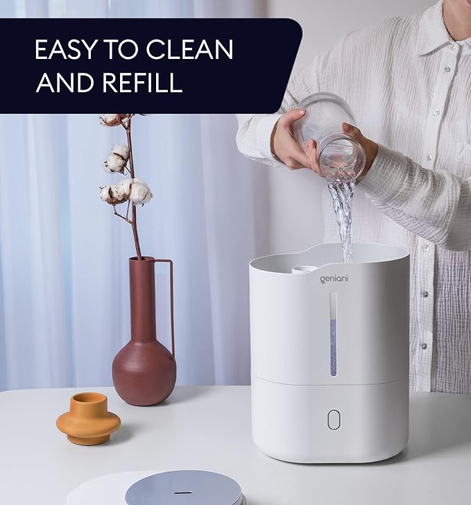 GENIANI Cool Mist Air Humidifiers for Bedroom, Plants, and Large Rooms - Quiet Humidifiers for Baby Room with Auto Shut Off & Night Light (3.9L, White) - Image 4