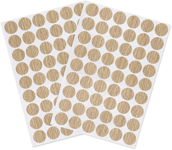 Self-Adhesive Screw Hole Stickers PVC Cover Caps Dustproof for Wooden Furniture Cabinet 21mm 2 Sheets/108 Pcs Light Oak by VictorsHome