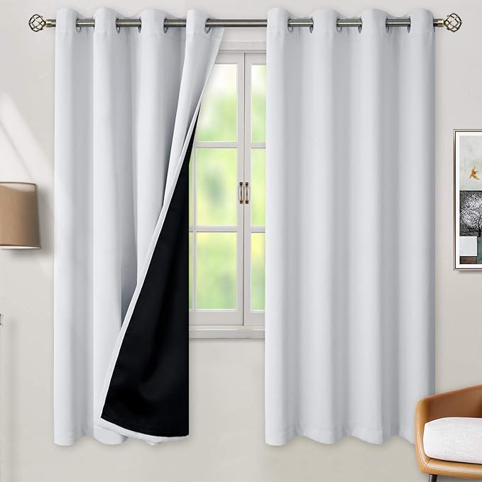 BGment Greyish White 100% Blackout Curtains for Living Room 72 Inch Length 2 Panels, Thermal Insulated Full Light Blocking Energy Save Window Drapes for Nursery Bedroom Darkening, 52 Inch Wide Each by BGment
