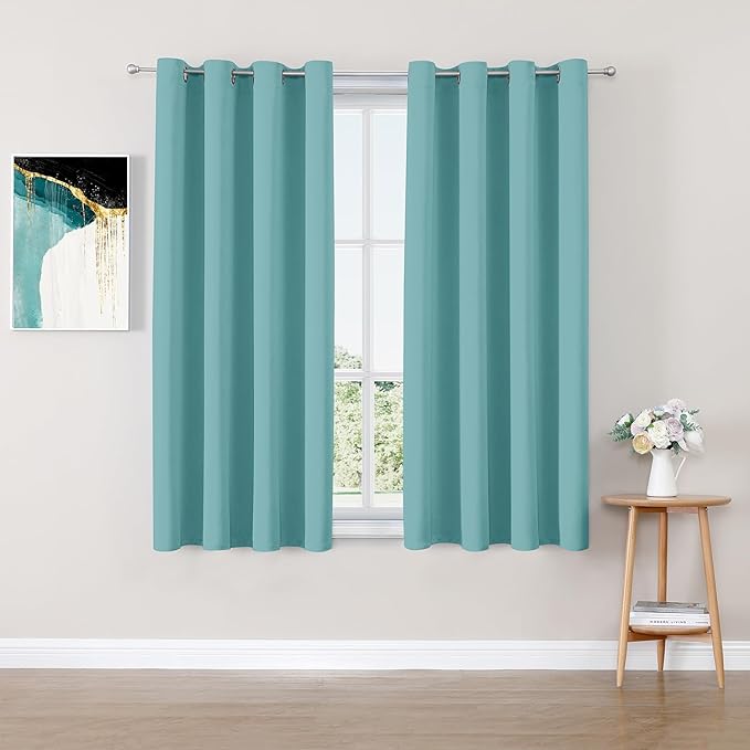 ChrisDowa Blackout Curtains 54 inches Long for Bedroom - 2 Panels Set Grommet Thermal Insulated Room Darkening Curtains for Living Room (Aqua, 52 x 54 Inch) by ChrisDowa
