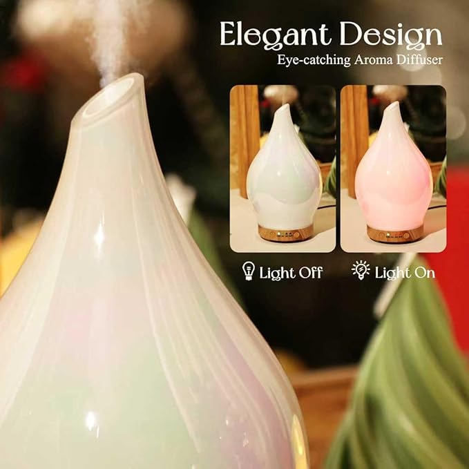 Porseme 150ml Essential Oil Diffuser Glass Color Changing Aroma Air Diffusers Aromatherapy Ultrasonic Cool Mist Humidifier 6 Running Hours Waterless Auto-Off for Sleeping Yoga Office Spa (White Jade) - Image 7