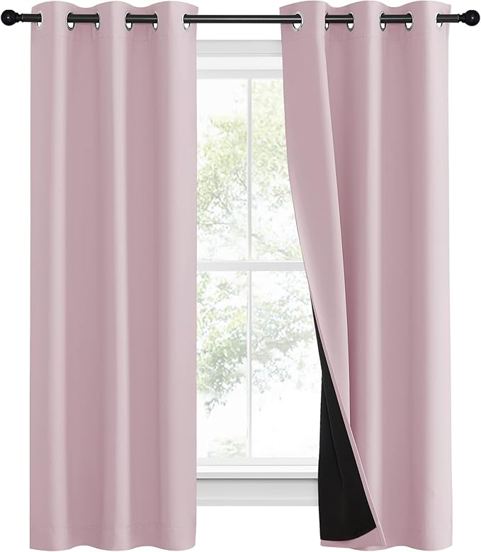 NICETOWN 100% Blackout Window Curtain Panels, Heat and Cold Blocking Drapes with Black Liner for Nursery, 60" Thermal Insulated Draperies (Lavender Pink, 2 Pieces, 37" Wide Each Panel) - Image 2