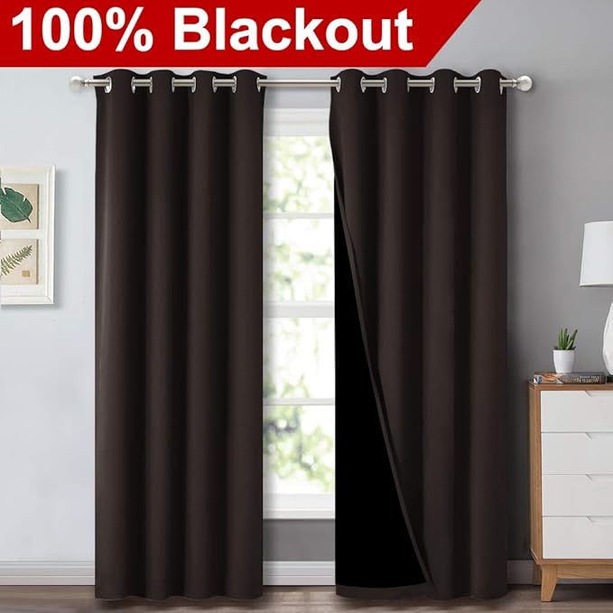 NICETOWN High End Thermal Curtains, Full Blackout Curtains 84 inches Long for Dining Room, Soundproof Window Treatment Drapes for Hall Room, Brown, 52 inches Wide Per Panel, Set of 2 Panels - Image 2
