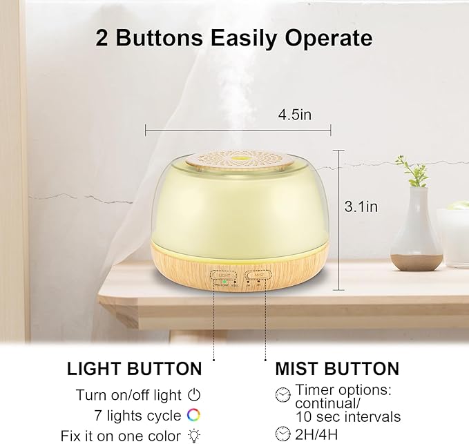 300ml Essential Oil Diffuser with Remote Control, 7-Color LED Lights, 4 Timer Modes, Quiet Ultrasonic Aromatherapy for Home, Office, Room, Small & Stylish Design - Image 5