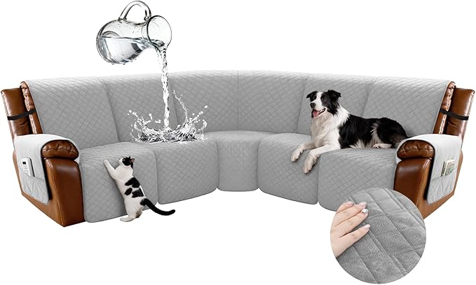 Arfntevss Waterproof Recliner Sectional Couch Covers for Reclining Sectional L Shape Sofa Cover Non Slip Washable Recliner L Shaped Slipcover Sets for Dog Furniture Protector (5 Seater, Dove Gray) by Arfntevss