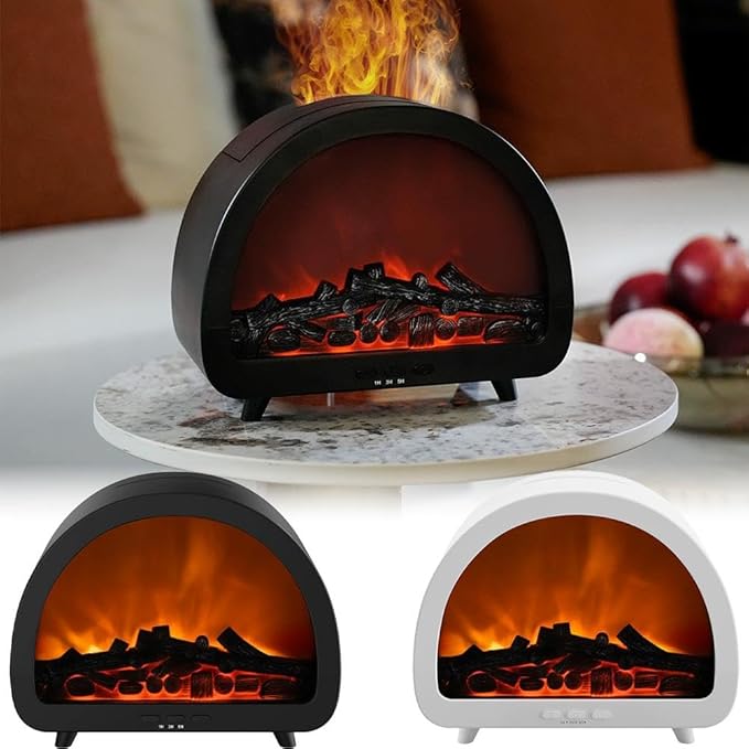 Fireplace Flame Air Diffuser Humidifier,12 Colors Aromatherapy Essential Oil Diffuser with 1H/3 H/5 H Timer,200ml Noiseless Cool Mist Ultrasonic Aroma Humidifier for Home,Bedroom,Office,Yoga (White) - Image 2