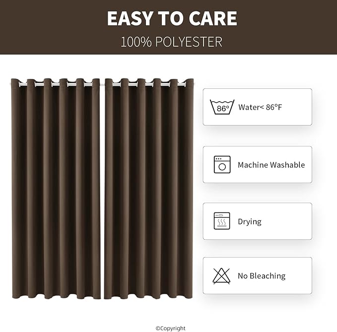 Water Proof Outside Curtains with Grommet Top for Porch, Thermal Insulated Washable Light Block Outdoor Divider Drapes for Patio Gazebo Deck Pool Area Pergola Cabana (W84 x L95, Brown, 2 Panels) - Image 6