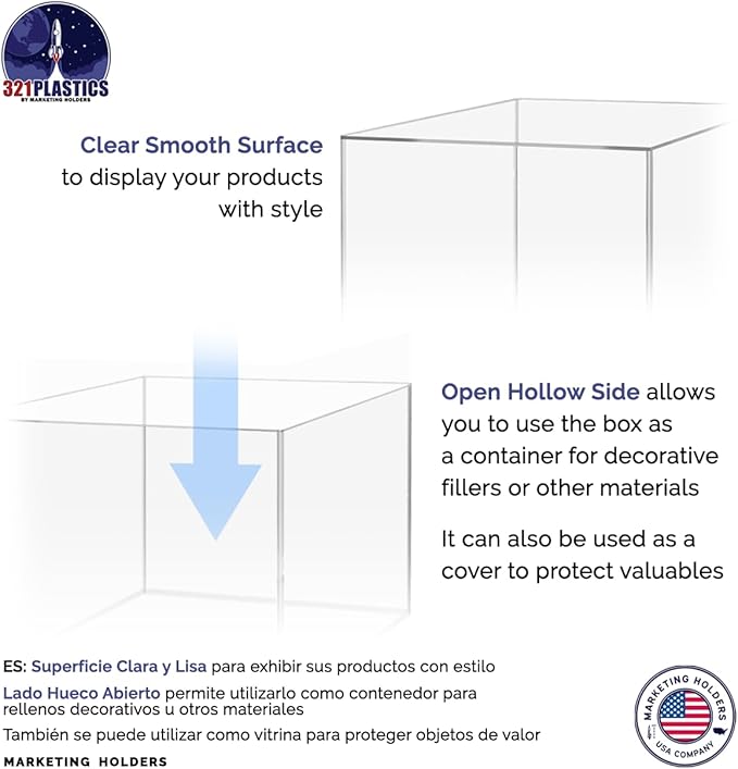 6 Pack Clear Acrylic Display Box with One Open Side No Lid 7.75" x 8" x 6" Inch Versatile Plexiglass Merchandise Storage Bin or Retail Product Riser by Marketing Holders - Image 5