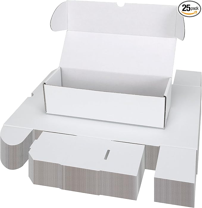 Bulk 900 Capacity Trading Cards Storage Box, in Total 25 Pack All White Cardboard Shipping Boxes for 22500 Count 12pt 2.5x3.5 inch Cards or Sleeved Cards by Serwrsw