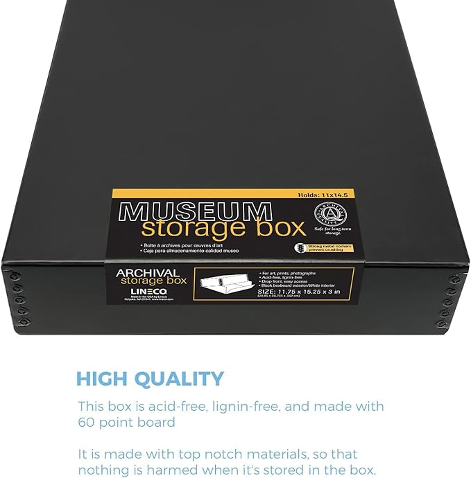 Lineco, 11x14 Black Museum Archival Storage Box, Drop Front Design, 11.75x15.25x3 in, Acid-Free with Metal Edge, Preserves Picture Longevity, Organize Photos Documents, Crafts, DIY, 2 Pack - Image 4