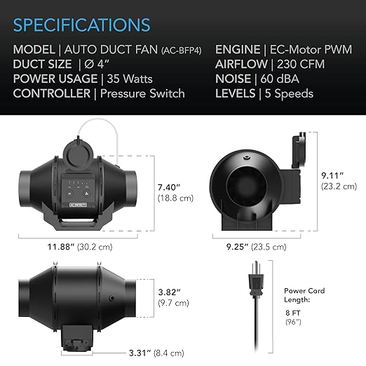 AC Infinity Automatic Duct Fan 4", Inline Fan with Differential Pressure Switch, Air Vent Booster Fan for Industrial HVAC Ducting Ventilation Exhaust Systems - Image 6