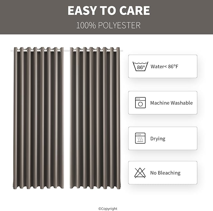Outdoor Patio Curtain Waterproof Darkening Thermal Insulated Indoor Curtains for Bedroom, Porch, Living Room, Pergola, Cabana, W105 x L120 Extra Wide Room Divider, Taupe, Set of 2 Panels - Image 7