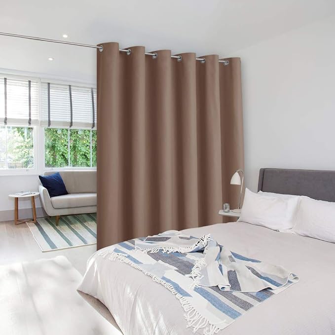 NICETOWN Sound Reducing Ceiling Curtains, Room Divider Curtain Screen Partition, Function Thermal Blackout Patio Door Curtain Panel, Sliding Door Insulated Curtain, Cappuccino, 10ft Wide x 7ft Long by NICETOWN