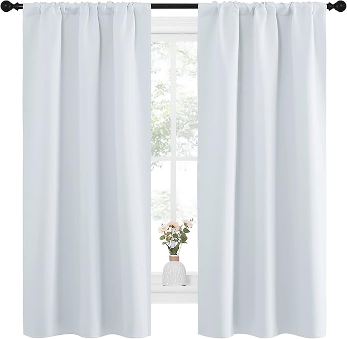 NICETOWN Greyish White Window Curtain Panels - Thermal Insulated Rod Pocket Room Darkening Curtain Sets for Bedroom (2 Panels, 34 by 63) - Image 2