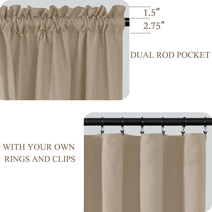 L.Z.E Light Filtering Curtains 72 Inch Length 2 Panels Set, Beige Privacy Non-See-Through Semi Sheer Curtains for Living Room Nursery Doorway Divider, Rod Pocket Window Panels (55" W x 72" L) - Image 4