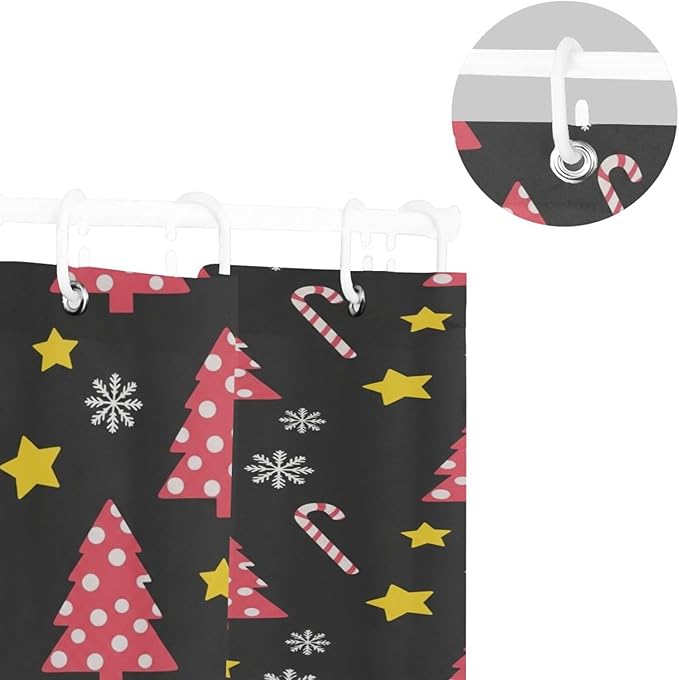 Christmas Gnome Tree Red Shower Curtain Liner 72×72 inch for Bathroom Curtain Anti Mold Shower Curtain with Hooks Shower Accessories - Image 5