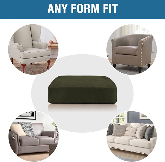 H.VERSAILTEX Velvet Stretch Couch Cushion Cover Plush Cushion Slipcover for Chair Loveseat Sofa Cushion Furniture Protector Seat Cushion Sofa Cover (2 Piece Large Sofa Cushion Covers, Olive) - Image 7