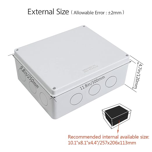 LeMotech Junction Box, Electrical Box IP65 Water Resistant Dustproof ABS Plastic Project Enclosure for Electronics White 11.8 x 9.8 x 4.7 inch - Image 2