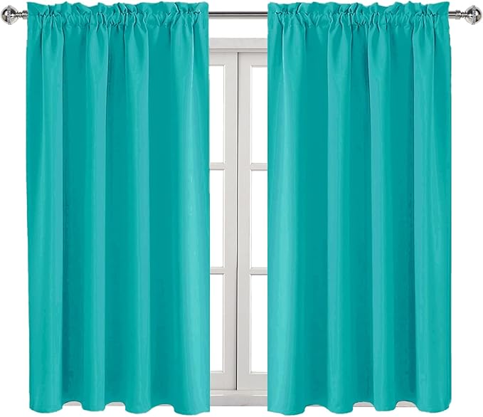 DWCN Blackout Curtains for Living Room Thermal Insulated, Energy Saving & Noise Reducing Bedroom Curtains, Peacock Blue, W 52x L 45 Inch, Set of 2 Rod Pocket Curtain Panels - Image 9
