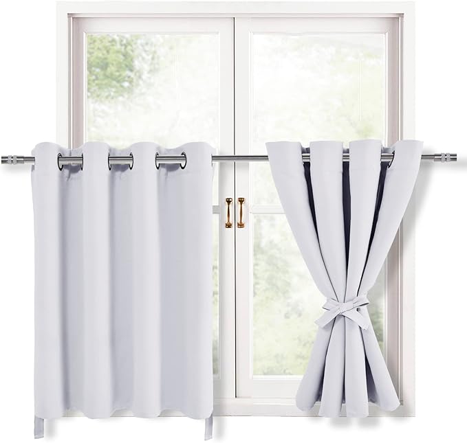 Hiasan RV Blackout Curtains for Bedroom, 52 x 36 Inches Long - Thermal Insulated & Energy Saving Window Curtains for Living Room, 2 Drape Panels Sewn with Tiebacks, Greyish White by Hiasan