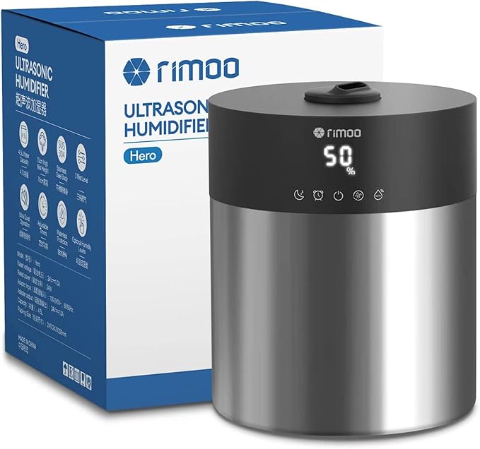 4.5L Humidifiers for Bedroom Large Room, Ultrasonic Cool Mist Humidifier with Stainless Steel Tank for Boiling Cleaning, Top Fill Humidifier with Smart Humidistat & Timer, Sleep Mode by RIMOO