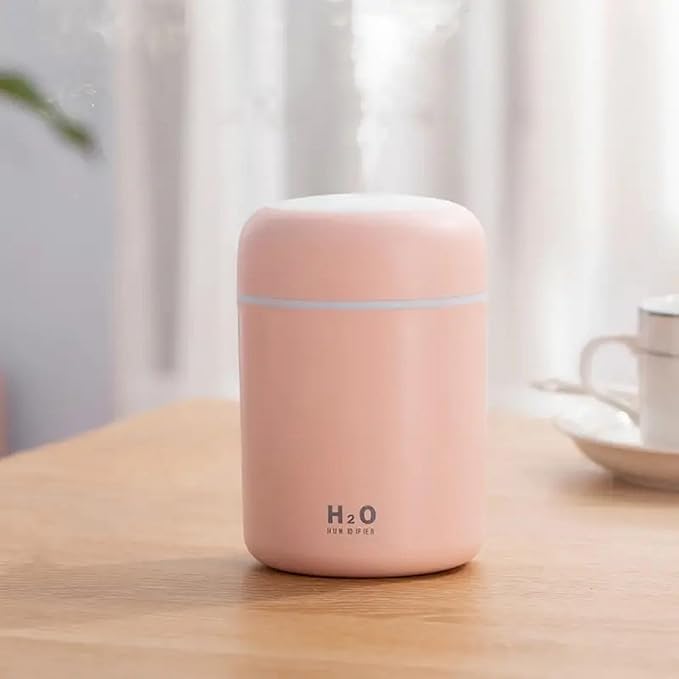 Portable Mini Humidifier, Colorful, Cool Mist, USB Powered. Perfect for Bedroom, Office & Car (300ml, Pink) by Saunana