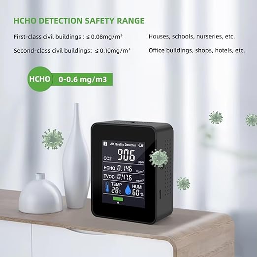 Air Quality Test Kit Monitor,Real Time Smart Colorful Display Clear Intelligent Alarm System Portable Detector for Office Home Bedroom(Black) - Image 2