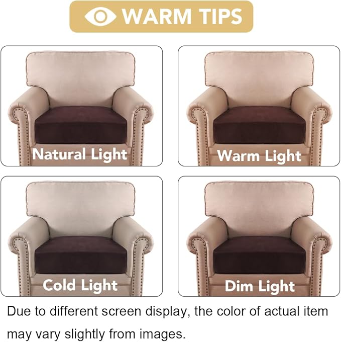 H.VERSAILTEX Velvet Stretch Couch Cushion Cover Plush Cushion Slipcover for Chair Cushion Furniture Protector Seat Cushion Sofa Cover (1 Piece Armchair Cushion Covers, Brown) - Image 6